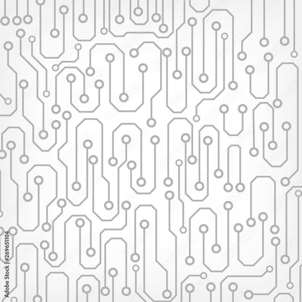 Aufkleber Circuit Board Technology Information Pattern Concept Vector Background. Grayscale Color Abstract PCB Trace Data Infographic Design Illustration.