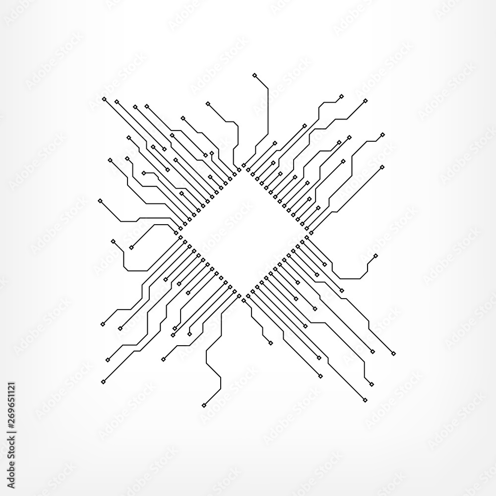 Aufkleber Circuit Board CPU Microprocessor Data Transfer Technology Information Concept Vector Background.