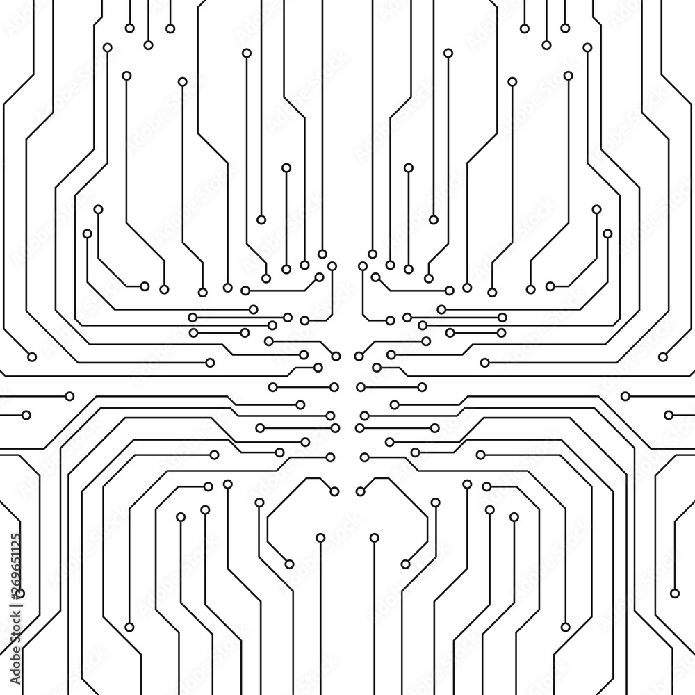 Poster Circuit Board Technology Information Pattern Concept Vector Background. Grayscale Color Abstract PCB Trace Data Infographic Design Illustration.