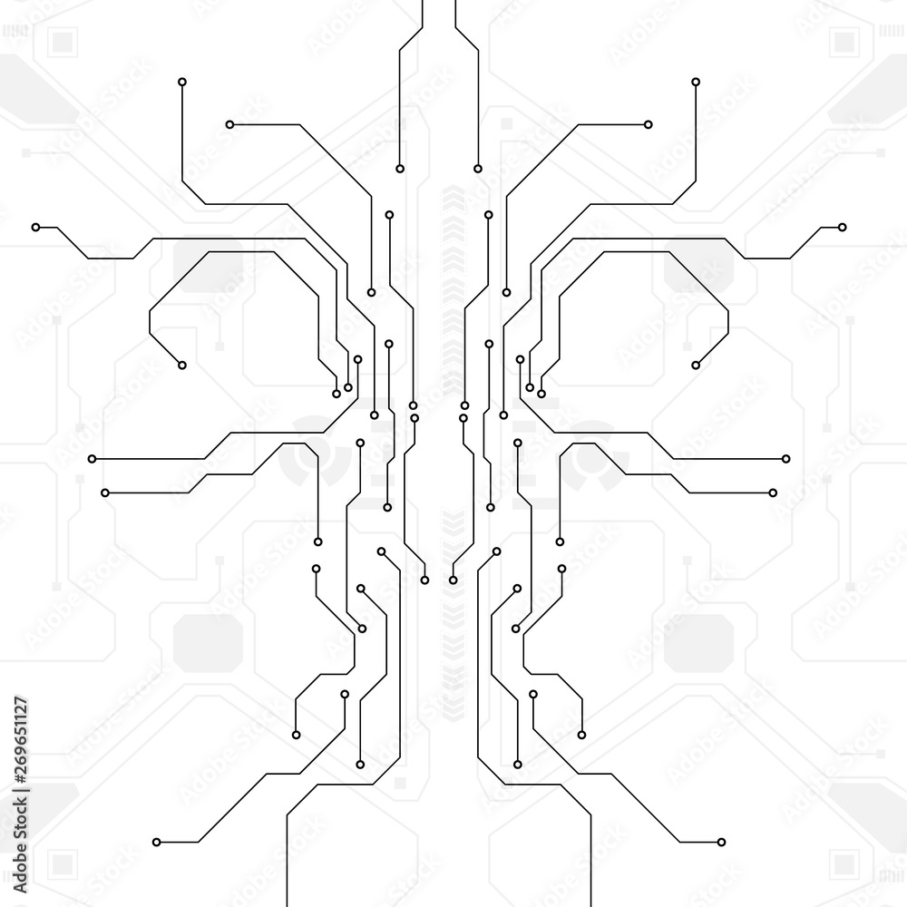 Aufkleber Circuit board grayscale tone futuristic digital technology communication system background template vector design. HUD element technology control panel texture illustration.