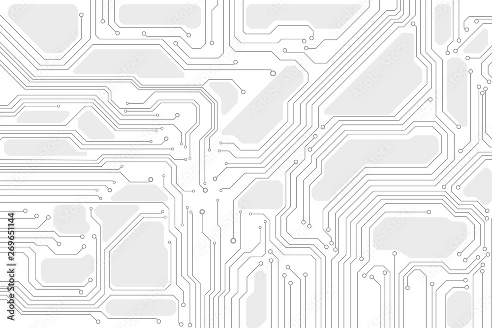 Fototapete Circuit Board Technology Information Pattern Concept Vector Background. Grayscale Color Abstract PCB Trace Data Infographic Design Illustration.