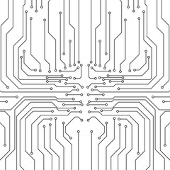 Circuit Board Technology Information Pattern Concept Vector Background. Grayscale Color Abstract PCB Trace Data Infographic Design Illustration.