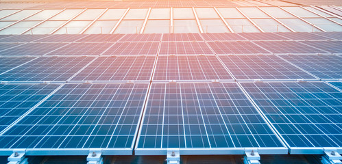 solar cell panels on rooftop , Save energy concept
