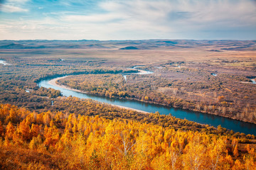 Fall Ergun wetlands in northern China, formerly known as root ri