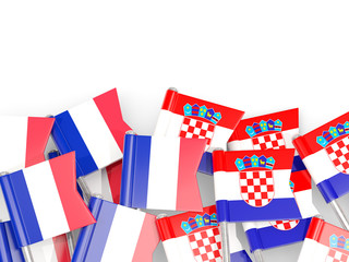 Pins with flags of France and croatia isolated on white.