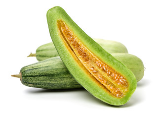 Muskmelon (yangjiaomitianguo) on white background