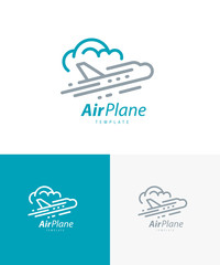 Airplane takeoff clouds fly logo lines theme