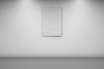 Blank Banner 2 x 3 on a white wall. Vertical banner in an empty room. 3d illustration, front view.