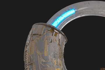 3d rendering, scientific mechanical ring in the outer space.