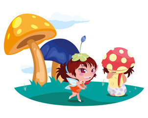 beautiful magic fairy and fungu elf in the garden
