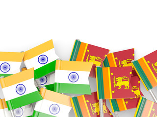Pins with flags of India and sri lanka isolated on white.