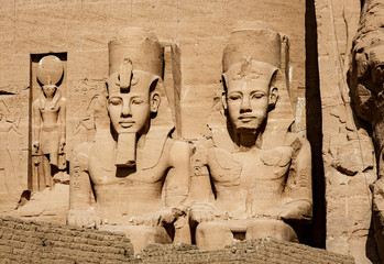 Giant Stone Statues at Temple of Kom Ombo near Luxor, Egypt