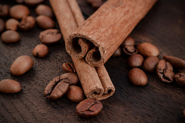 Coffee grains  with cinnamon