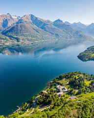 Fototapeta na wymiar Abbazia di Piona - San Nicola - Lago di Como (IT) - Priorato - Panoramica aerea 