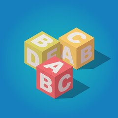 Vector isometric alphabet cubes with letters A,B,C icon