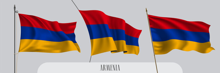 Set of Armenia waving flag on isolated background vector illustration