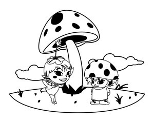 beautiful magic fairy and fungu elf in the garden