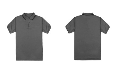 Blank plain polo shirt grey color with black stripe isolated on white background. bundle pack polo shirt front and back view. ready for your mock up design project.