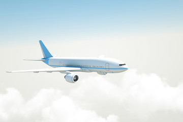 Fototapeta na wymiar Airplane flying above clouds - 3D Rendering