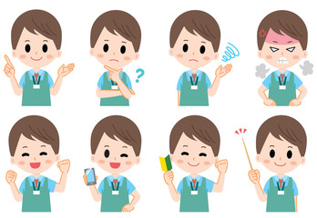 Supermarket clerk illustration set