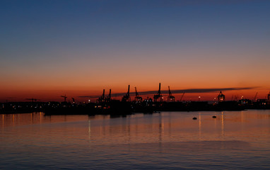 sunset in the port of Rotterdam
