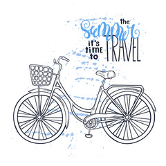 Vector bicycle in vintage style. Lettering: the summer it is time to travel.