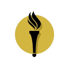 Torch flame golden circle, Olympic flaming torch icon