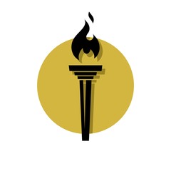 Torch flame golden circle, Olympic flaming torch icon