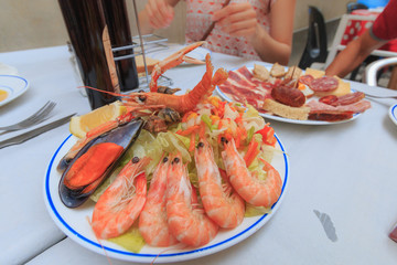 Seafood tapa in Spain local restaurant table