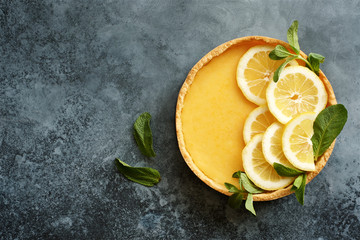 Traditional french lemon tart. View from above
