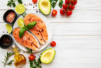 Raw salmon steaks