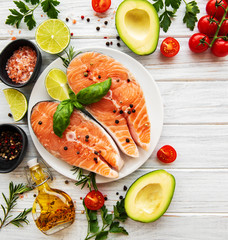 Raw salmon steaks