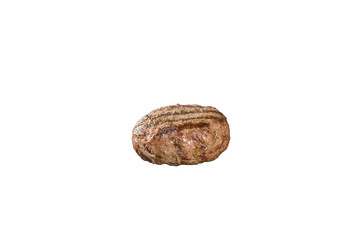 Grilled toasted natural meat patty for making a burger or cheeseburger on an isolated white background