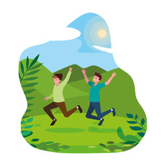 happy young men celebrating in the camp