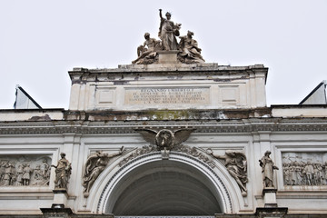 Palazzo delle Esposizioni in Rome. Pediment with sculptural grou