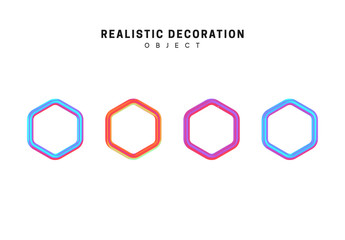 Hexagon geometric shapes, gradient, pink and blue. Decorative design element isolated white background.