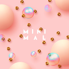 Realistic ball spheres, abstract background with 3d elements.