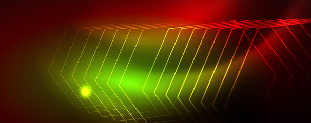 Neon glowing techno lines, hi-tech futuristic abstract background template, vector