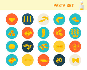pasta set concept flat icons.