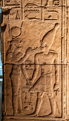 Stone Hieroglyphic Carvings at Philae Temple in Jordan