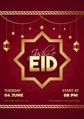 Red template or invitation card design with event details for Jashan-E-Eid celebration concept.
