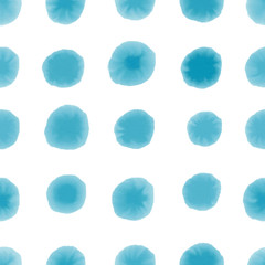 Fototapeta na wymiar Seamless pattern with blue watercolour dots on white background.