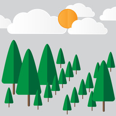 Vector landscape with forest and sun