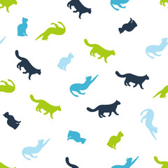 Flat Cat Vector Seamless Pattern And Background