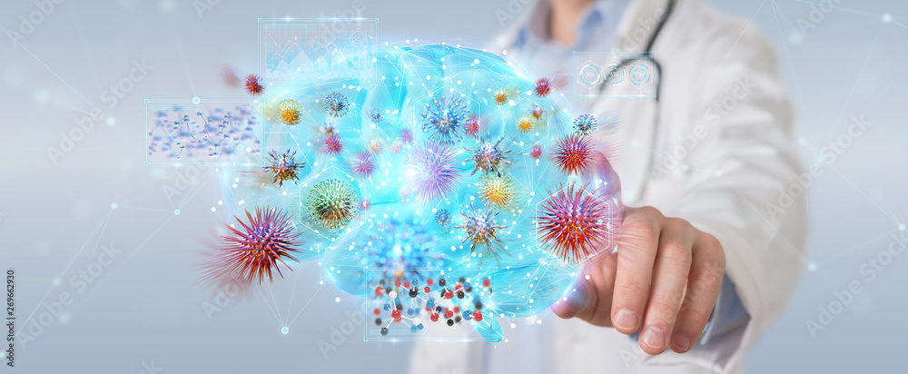 Poster doctor using digital nanobot virus 3d rendering
