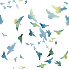 Materiał do szycia Flying dove color raster watercolor seamless pattern