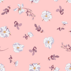 floral background with small flowers white wild rose and leaves