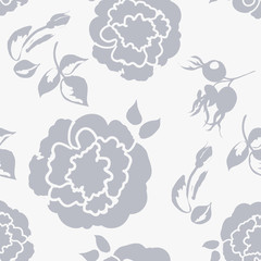 floral background with beautiful roses pastel color, monochrome seamless pattern