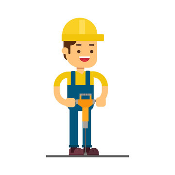 Man character avatar icon.drilling with jackhammer