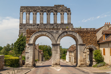 Fototapeta na wymiar Ancient Roman ruins (north gate) in Autun historic town, France